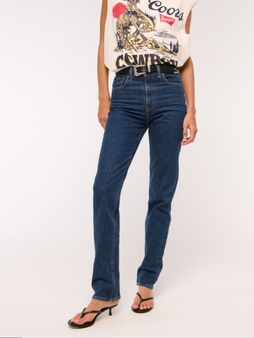 Abercrombie & Fitch Women's Dark Marble Ultra Hight Rise 90s Straight-Leg Jeans
